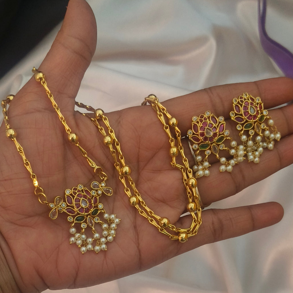 Lotus pattern dollar chain with earrings DL- 21056