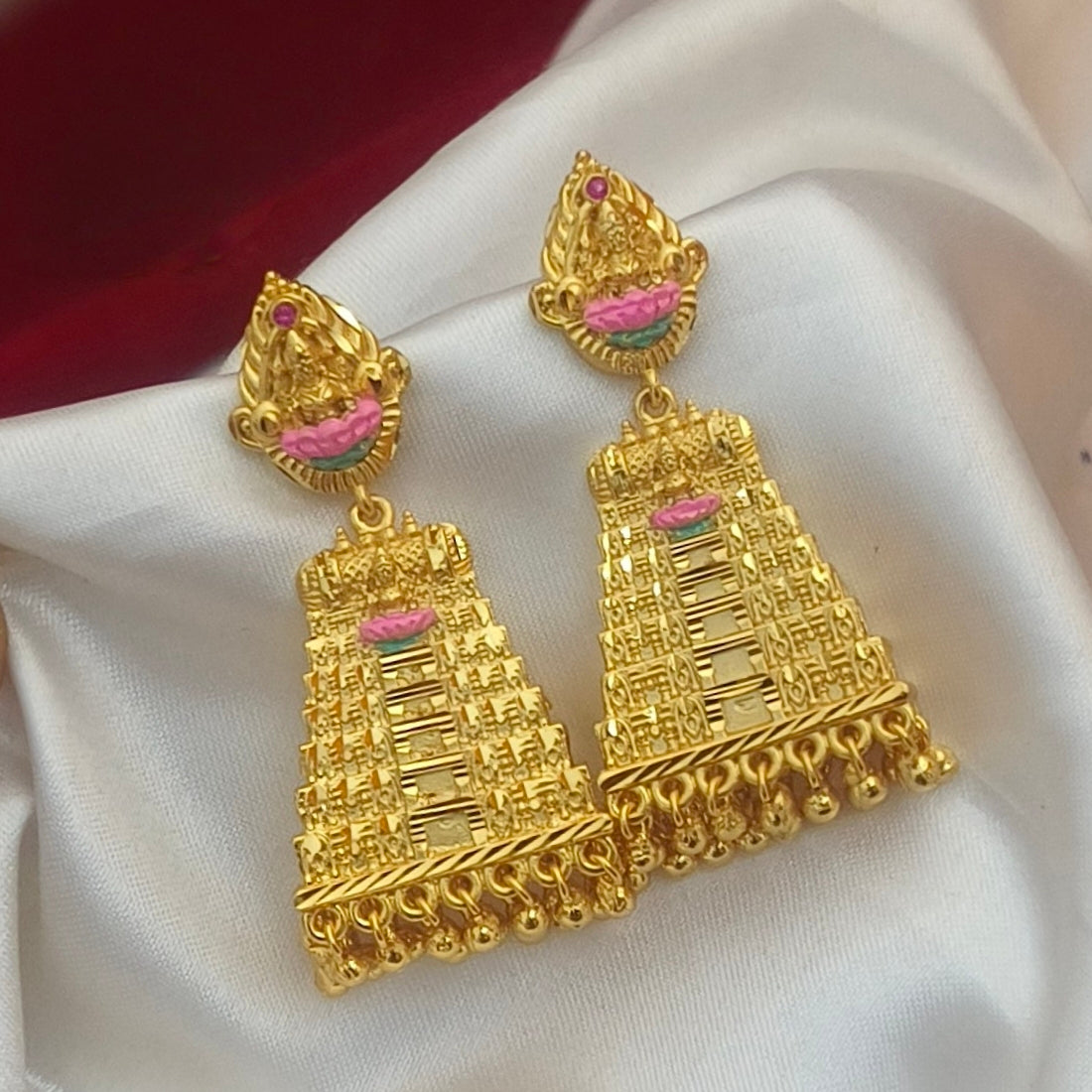 Gopuram jhumka forming polished E- 31112