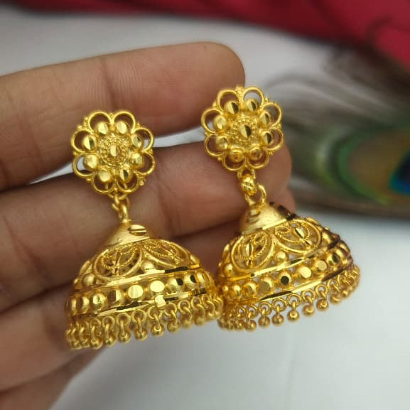 Classic Gold-Plated Jhumka Earrings – Floral Motif - EC-1016