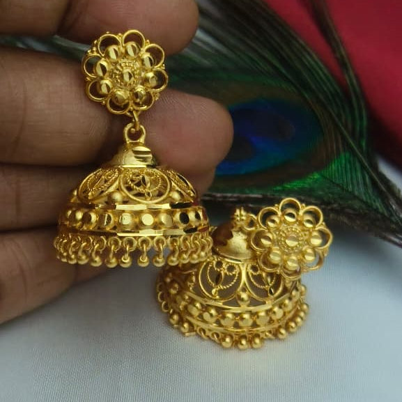 Classic Gold-Plated Jhumka Earrings – Floral Motif - EC-1016