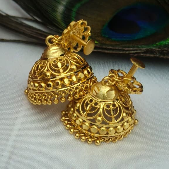 Classic Gold-Plated Jhumka Earrings – Floral Motif - EC-1016