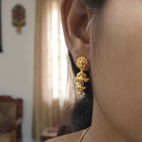 Traditional Lakshmi Jhumka Earrings - Temple Jewellery Design - EC-1015