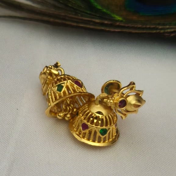 Traditional Gold-Tone Lotus Earrings with Ruby Accents - EC-1017