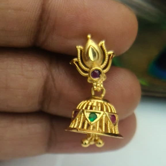 Traditional Gold-Tone Lotus Earrings with Ruby Accents - EC-1017