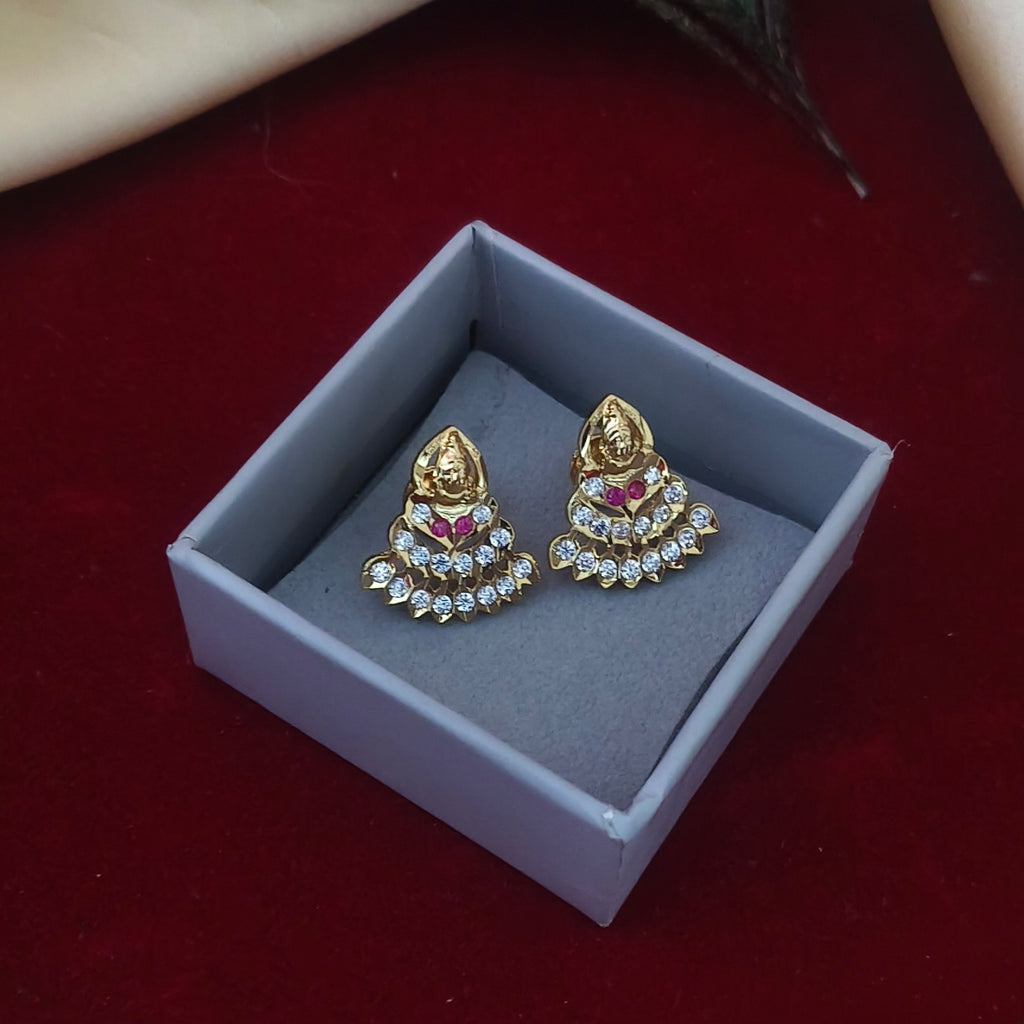 Divine Lakshmi Impon Studs with Ruby & White Stones E-31015