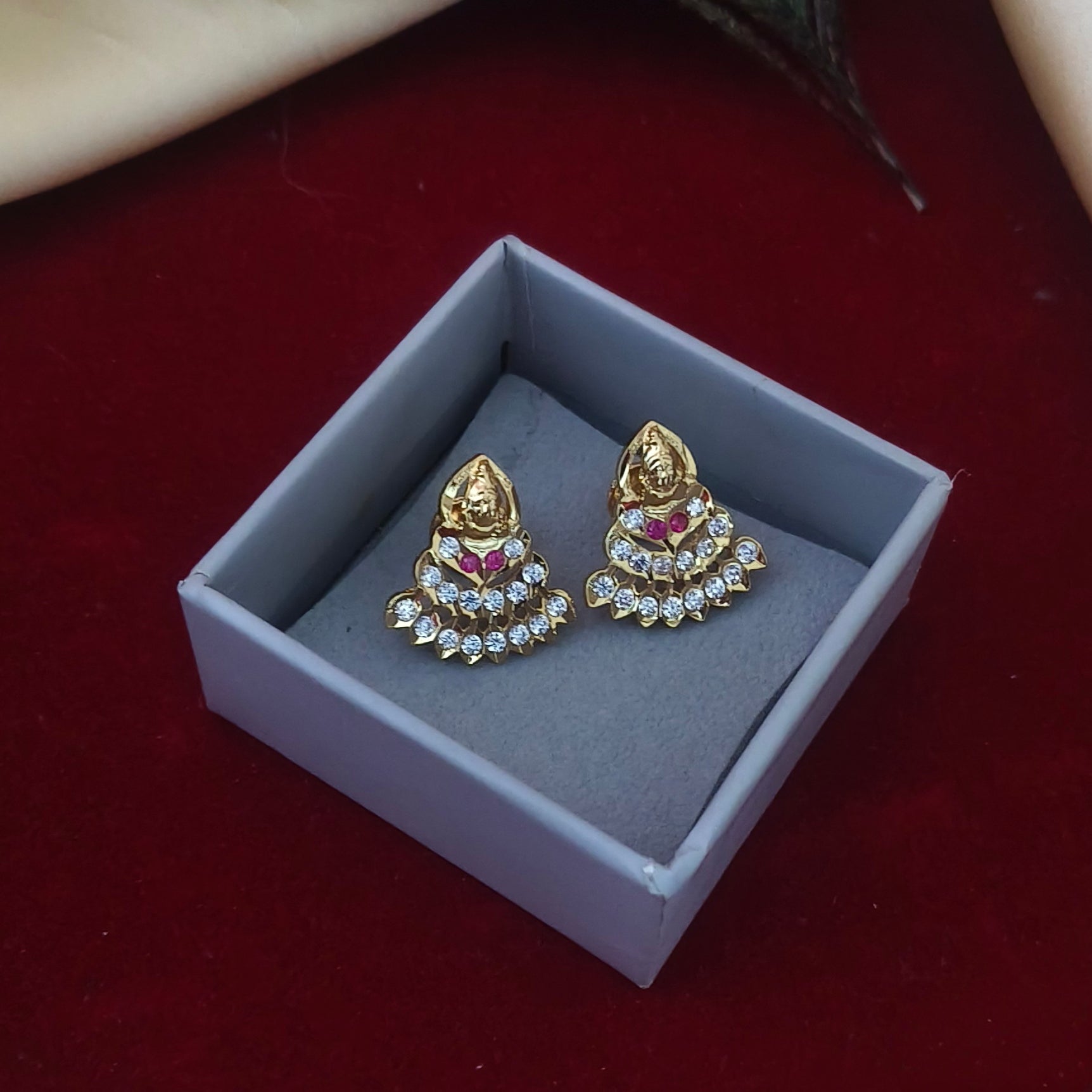 Divine Lakshmi Impon Studs with Ruby & White Stones E-31015